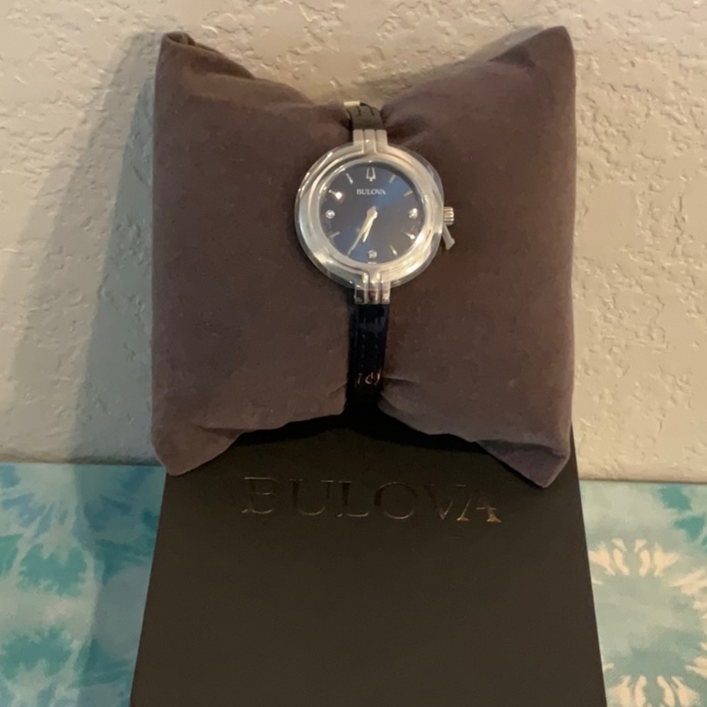Bulova Watch with Blue Face and Silver Details